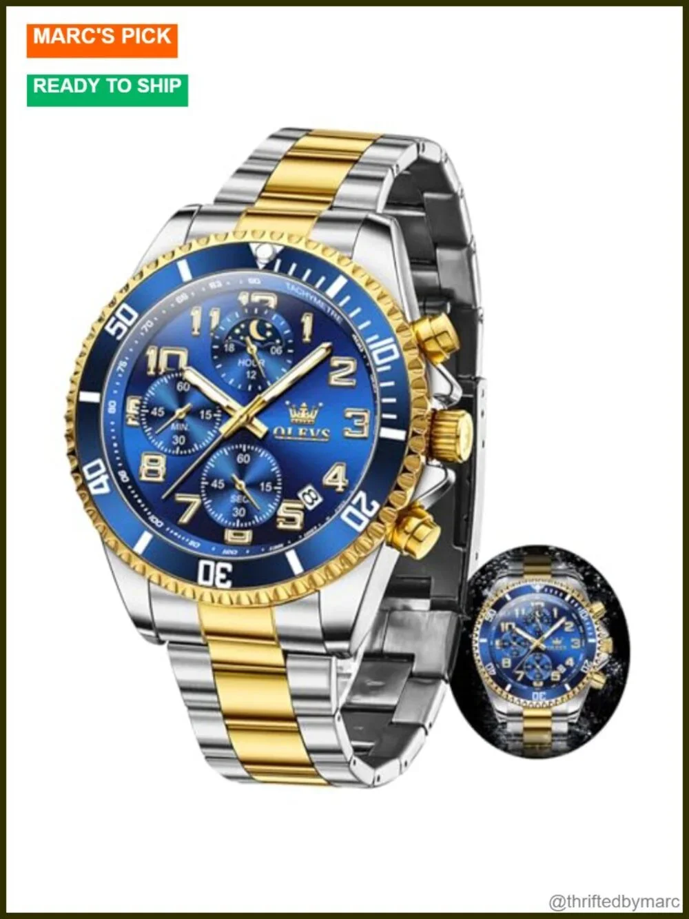Chronograph Dress Watch Stainless Steel Luminous Moon Phase Business Calendar